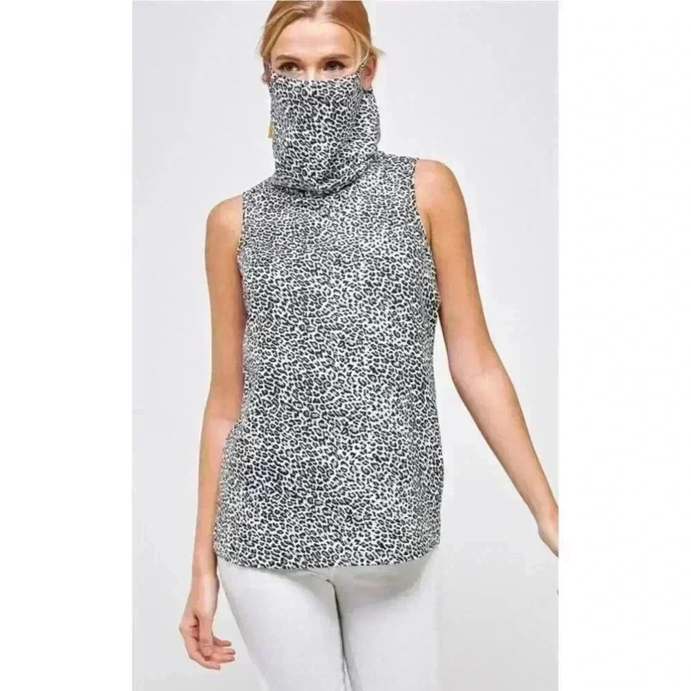 Solutions Tank Leopard Print with Attached Mask Womens Sz Small EUC‎